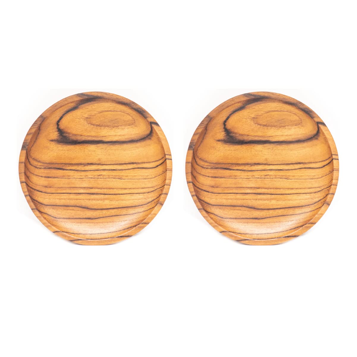 Rainforest Bowls Zestaw 2 okrągłych jawajskich talerzy z drewna tekowego o średnicy 15 cm - idealne do codziennego użytku - przyjazne dla gorących i zimnych, bardzo trwałe, drewniane talerze premium -
