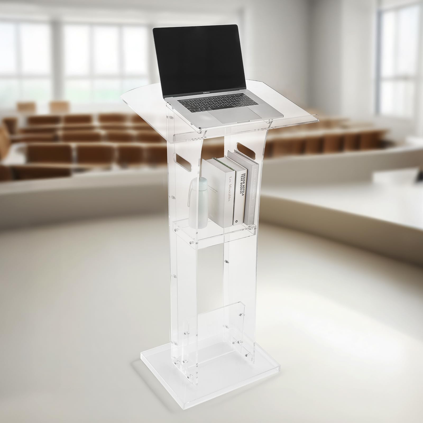 VEVOR Supporto per Podio, Capacità di Peso 25 kg Podio per Conferenze con Ampia Superficie di Lettura e Ripiano Portaoggetti, Fermalibri, da Terra, per Aule, Matrimoni, Conferenze, Lezioni e Concerti