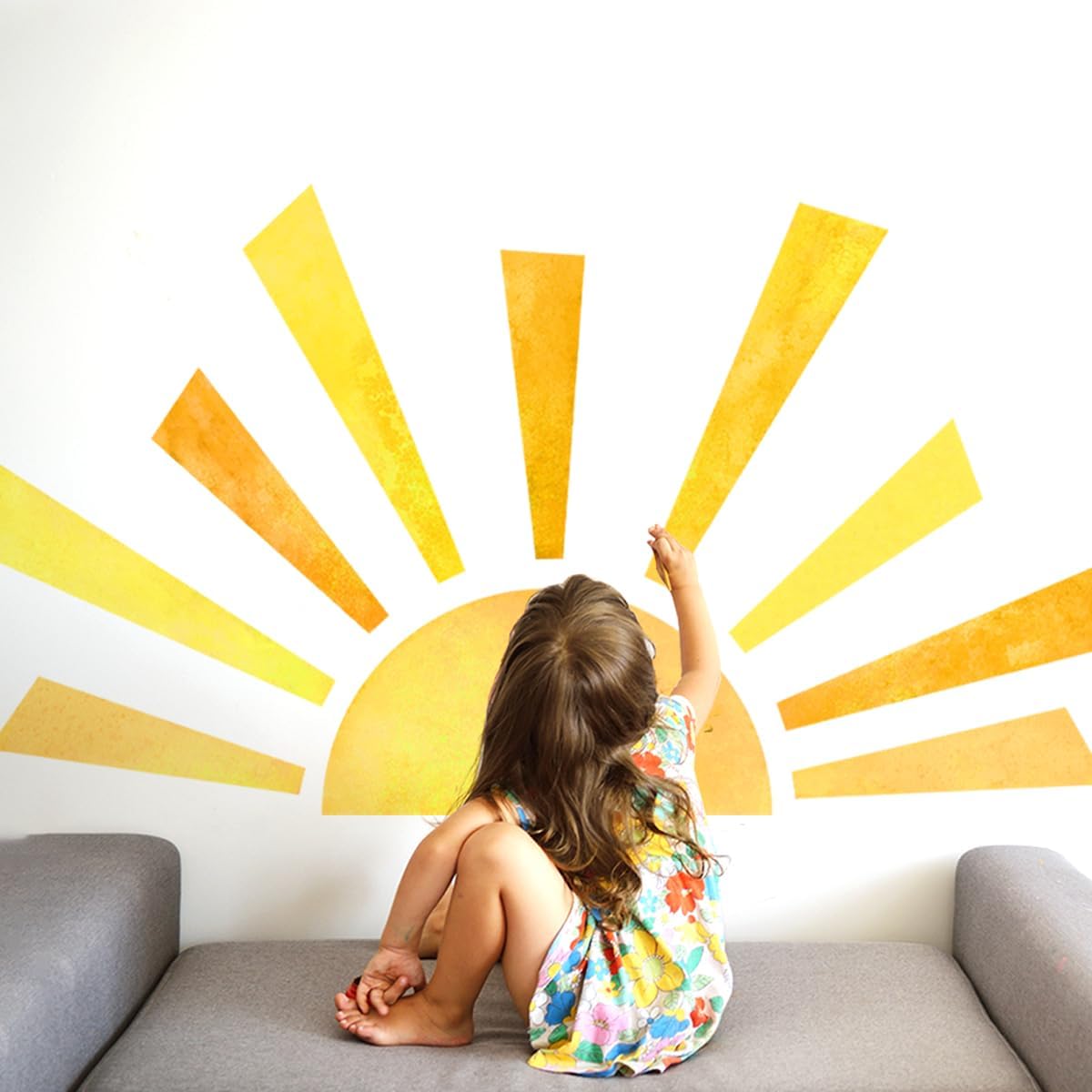 QANYUE Peel And Stick Boho Sun Wall Decals – Removable PVC Sunrise Stickers, Kids Room, Nursery, Playroom Decor