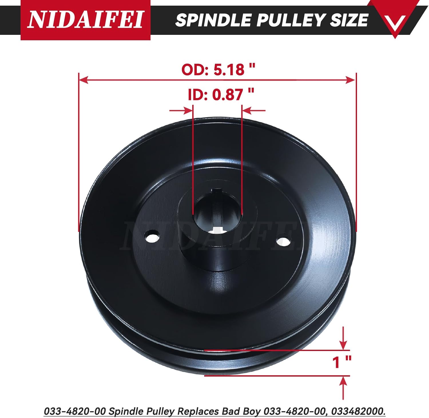 037-2000-00 Spindle Bad Boy with 033-4820-00 Pulley Replaces 037-2050-00, 037205000 for Bad Boy Mower Parts, Bad Boy Mz 42 Spindle, Bad Boy Mz Magnum 48 Spindle, Bad Boy 42 Inch Deck Spindles