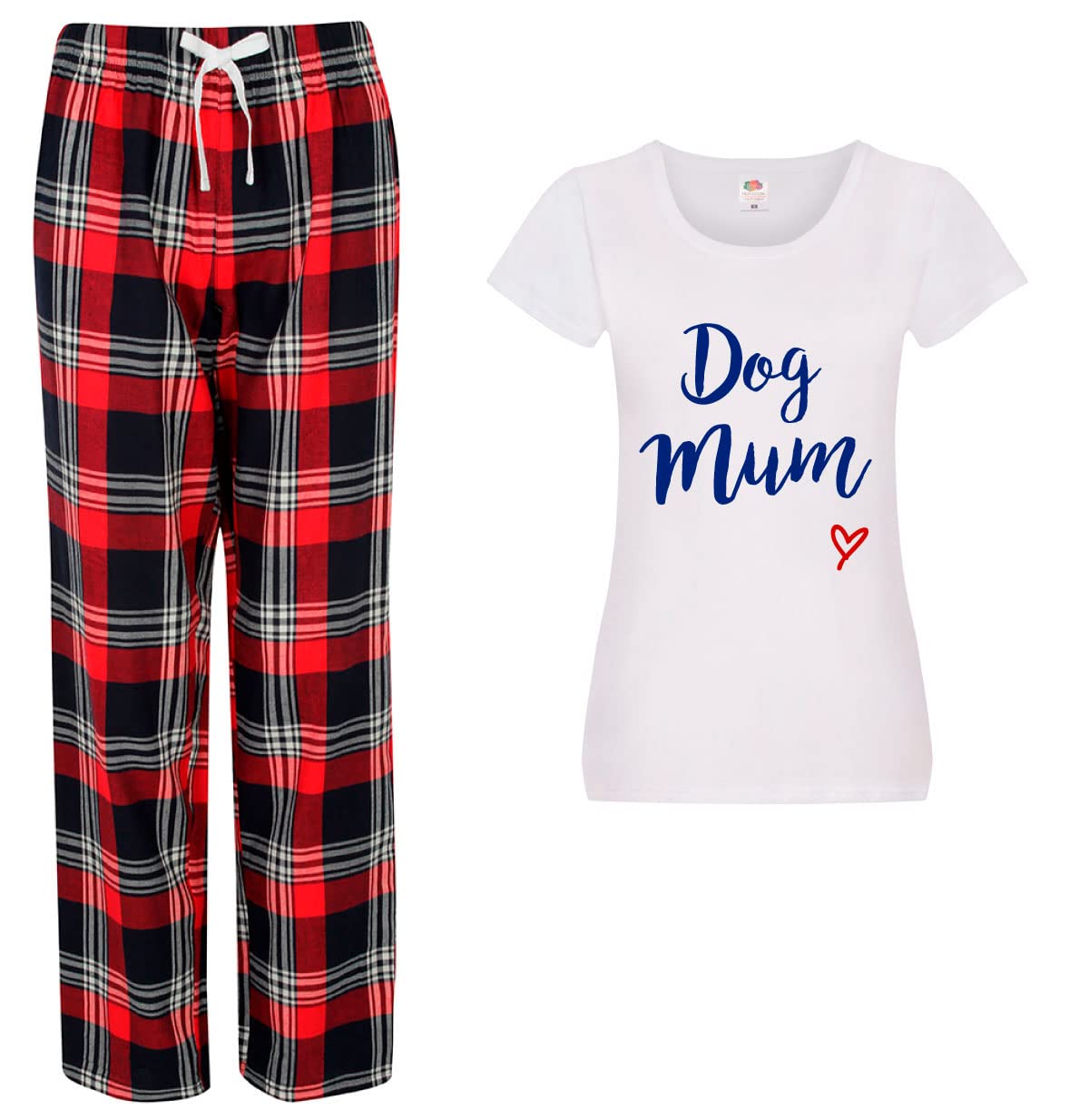 French Bulldog Dog Mum Pyjamas Ladies Tartan Trouser Bottoms - Red - Size M