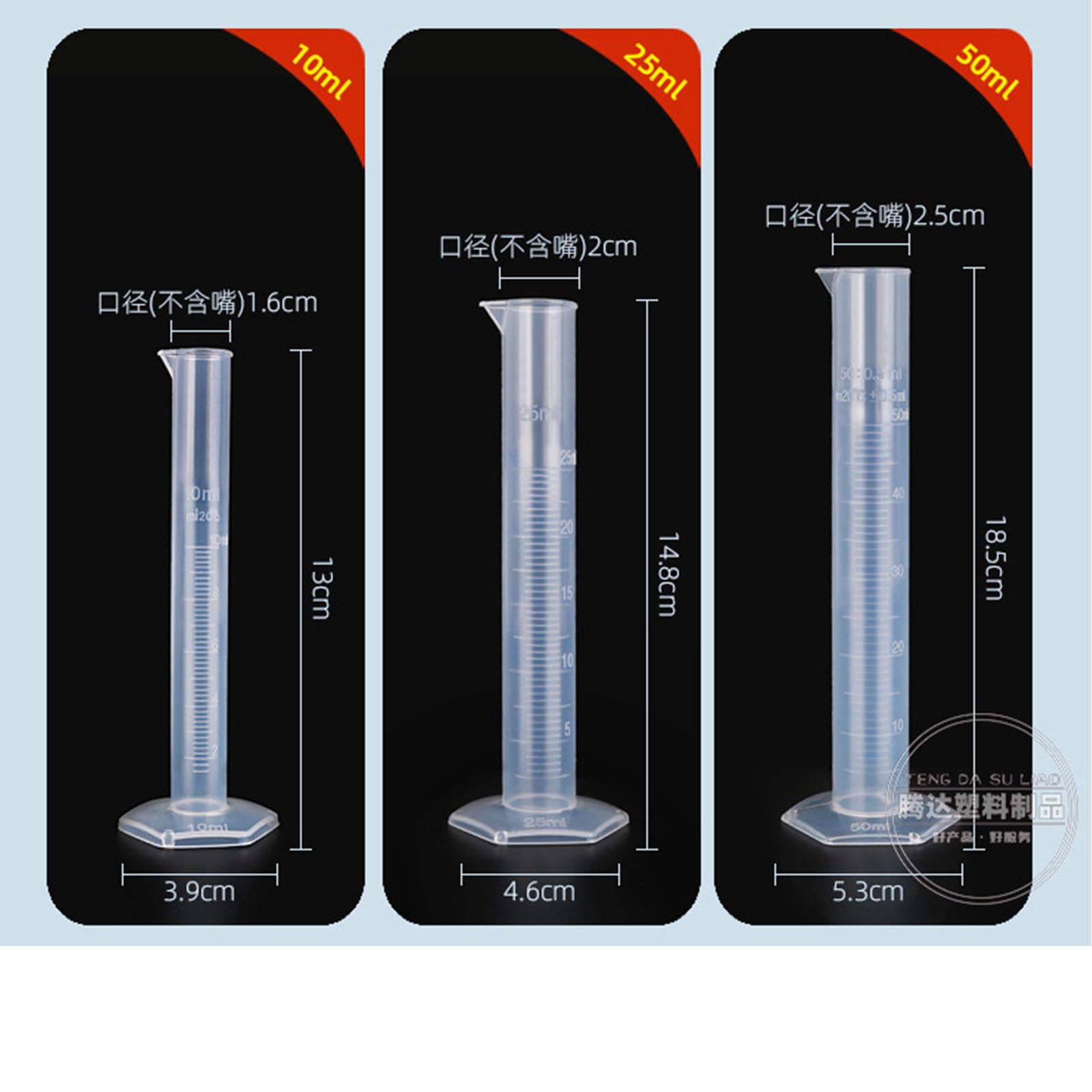 Set 8 Cilindri Graduati In Plastica - 10ml, 25ml, 50ml, 100ml Per Laboratorio, Cucina, Misurazione Liquidi - Foto 4