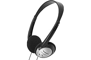 Panasonic Lightweight On-Ear Headphones with XBS for Airplane Travel (RP-HT21, Black & Silver)