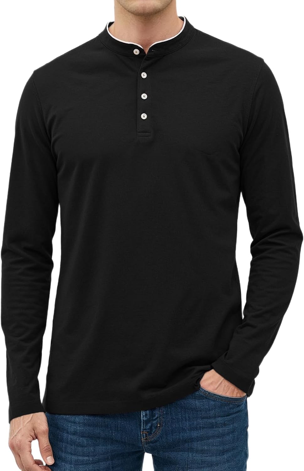 Decrum Mens Henley Long Sleeve Shirt - Soft Casual Full Sleeves Mandarin Collar Shirts for Men