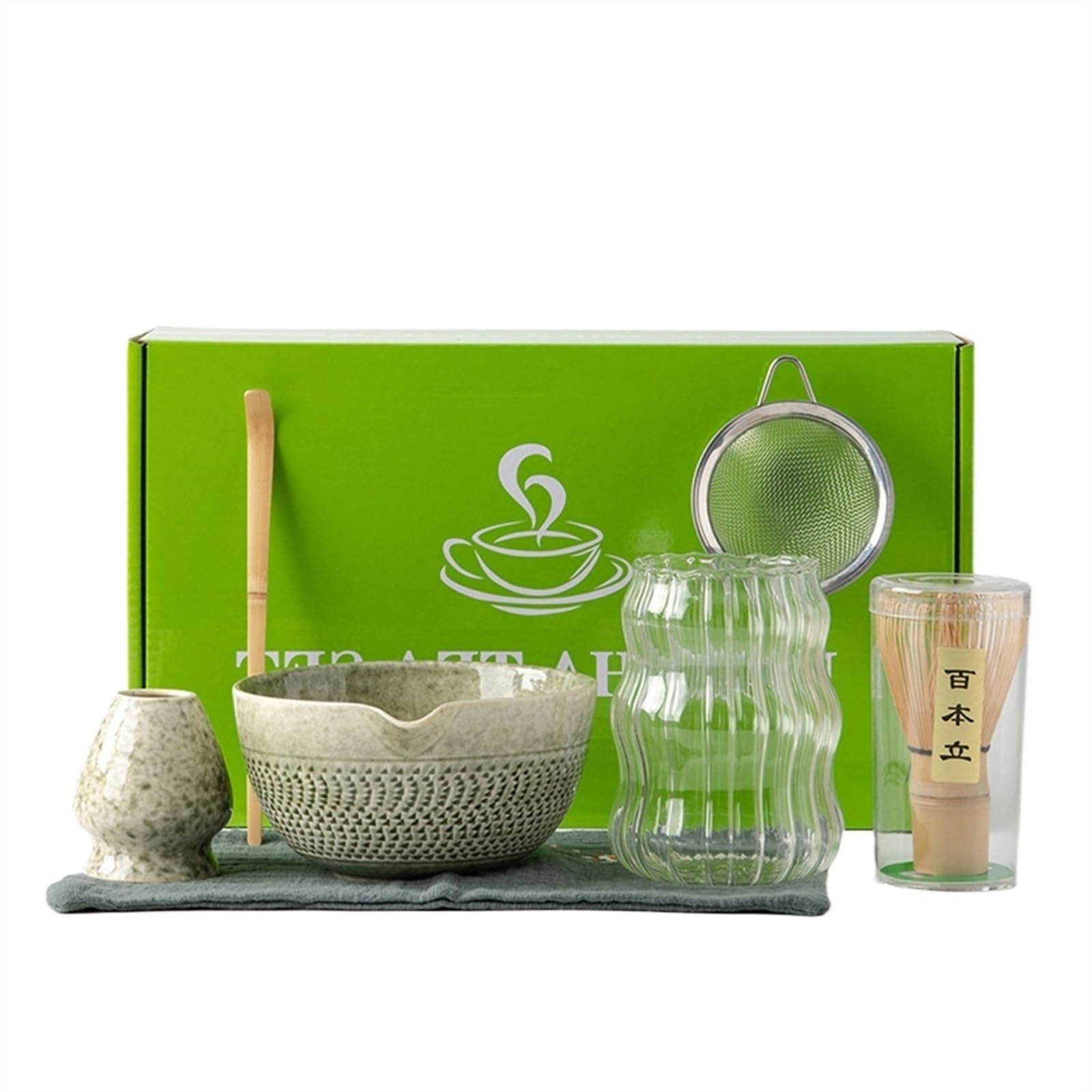 Ensemble de 7 Pièces Matcha Kit Bol à Matcha avec Bec Verseur Outils Traditionnels de Cérémonie du Thé Japonais Cuillere Matcha
