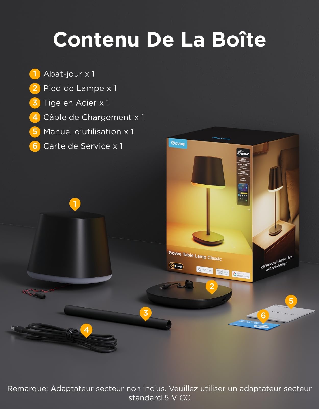 Govee Lampe de Chevet LED RGBICWW, Lampe de Table Sans Fil Rechargeable
