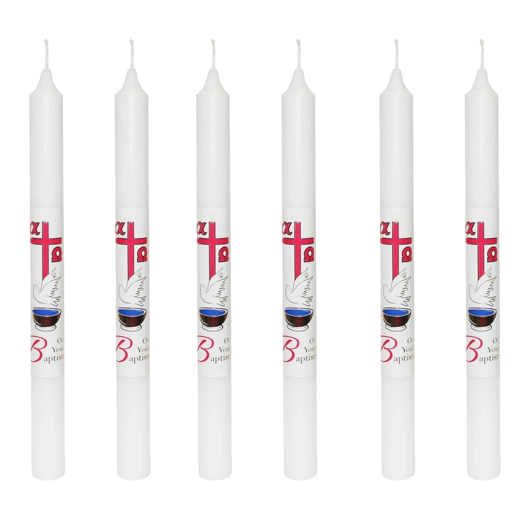 Set of 6 First Light Baptismal Candle White with Cross and Dove 25cm