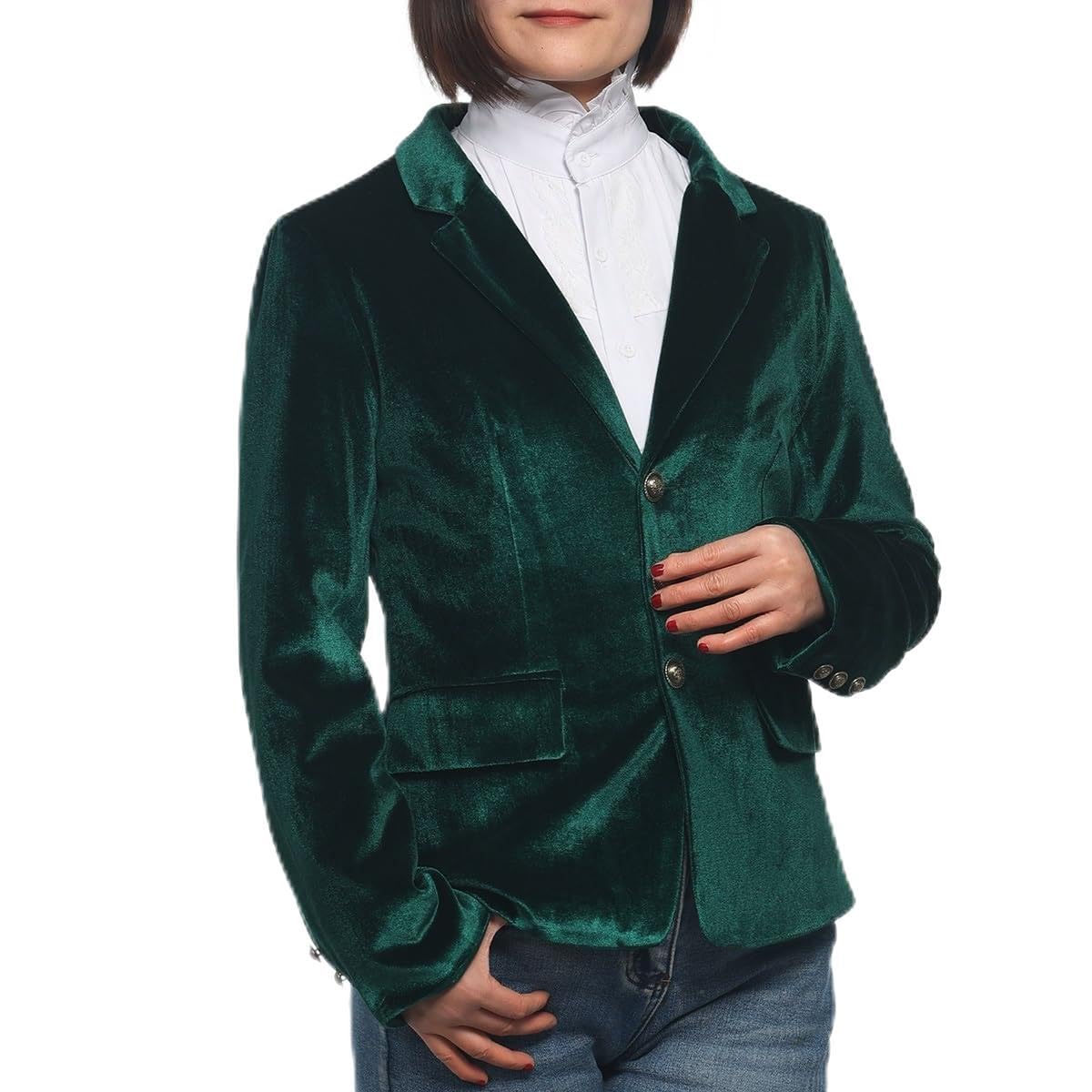 Women Vintage Velvet Blazer Jacket V-Neck Work Office Suit Slim Fit Slit Blazer Long Sleeves Dressy Coat