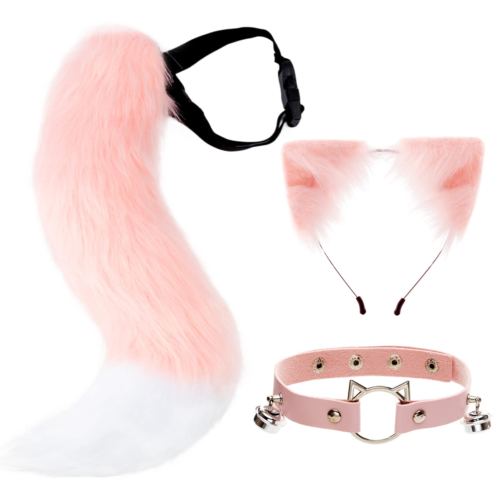 DRESHOW Fox Faux Fur Tail Cat Ears Headband Halloween Party Costume Neck choker Cosplay Set for Women