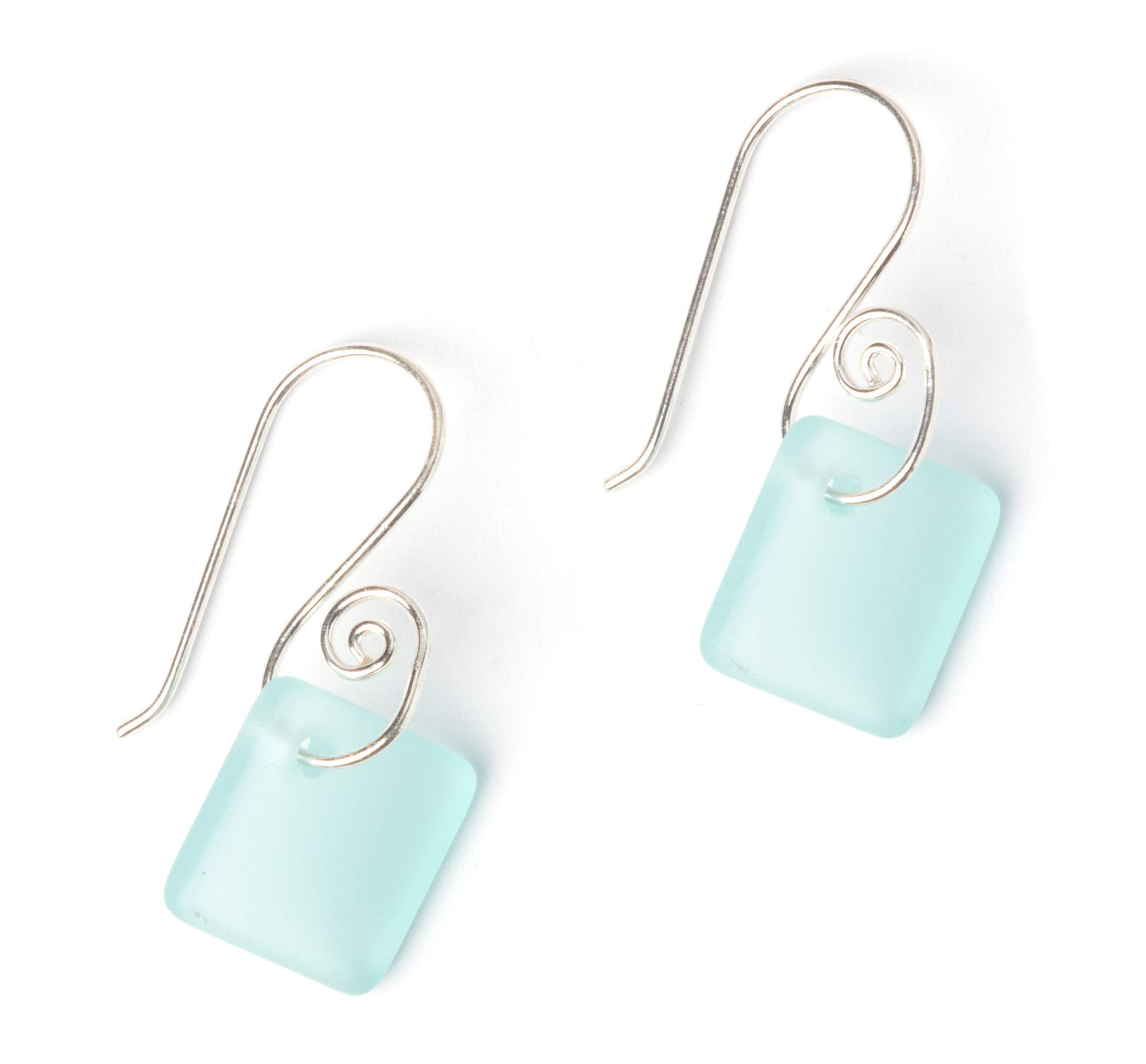 EcoSeaCoFrench Curve Sea Glass Earrings (Ocean) Sterling Drop Beach  Earrings for Women by EcoSeaCo, using sustainable, recycled and repurposed