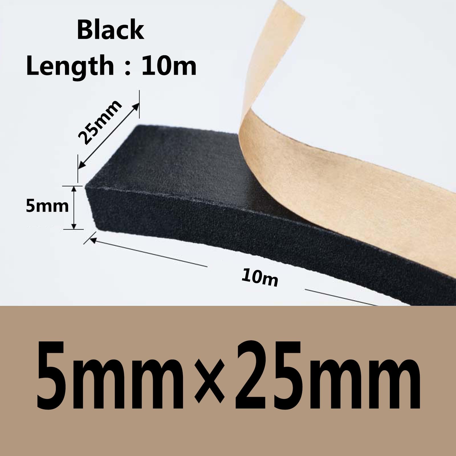 Dichtungsschaumband, selbstklebendes Schaumstoffband, Dichtungsstreifen, 5 mm x 10–30 mm (5 mm x 25 mm)