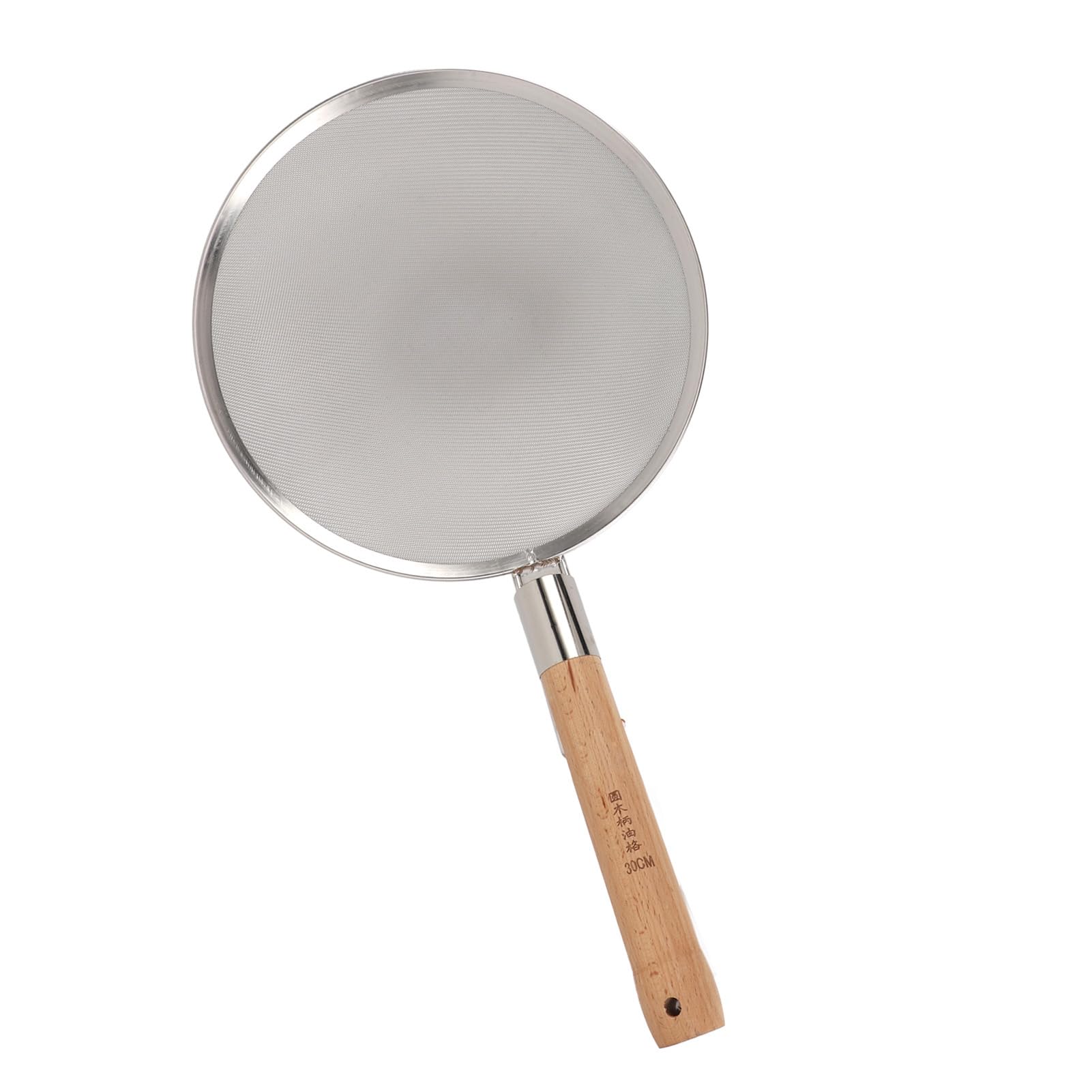 Cryfokt Großer Schaumlöffel, Robuster Schaumlöffel aus Edelstahl 304 Zum Kochen, Braten und Abtropfen von Fett, mit Holzgriff, 1 Einheit (30 cm Durchmesser)
