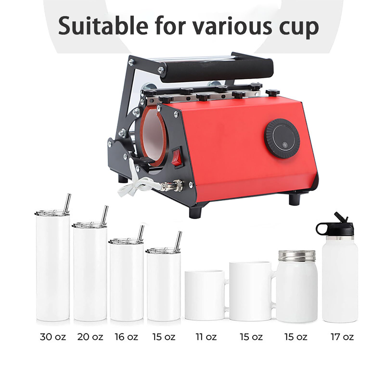 Prensa Térmica para Vaso (620 W), Rango De Tiempo: 0~999 S, Rango De Temperatura: 40~210 ℃, para 11~30 OZ, Perilla De Ajuste De Presión+manija De Operación, Perilla De Ajuste,30 oz