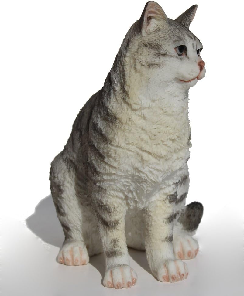 US 4.25 Inch Poly Stone American Shorthair Tabby Spotted Gray - Image 3
