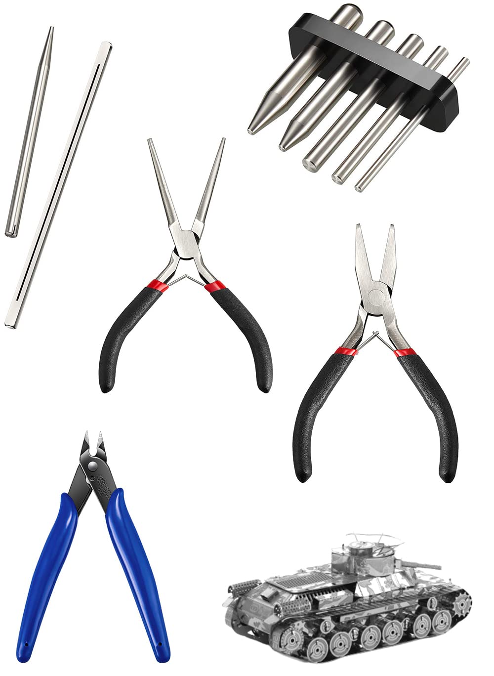 10 Pieces Metal DIY Model Tool Sets, Tab Edge Cylinder Cone Shape Bending Assist Tools, Nozzle Pliers Flat Nose Pliers Needle Nose Pliers for 3D Metal Jigsaw Puzzles Assembly