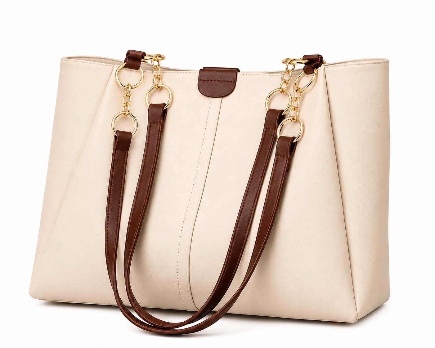GlameurGirl Beige Stylish Tote Handbag with Brown Straps for Girls | Spacious Office Carryall for Women-picture-48