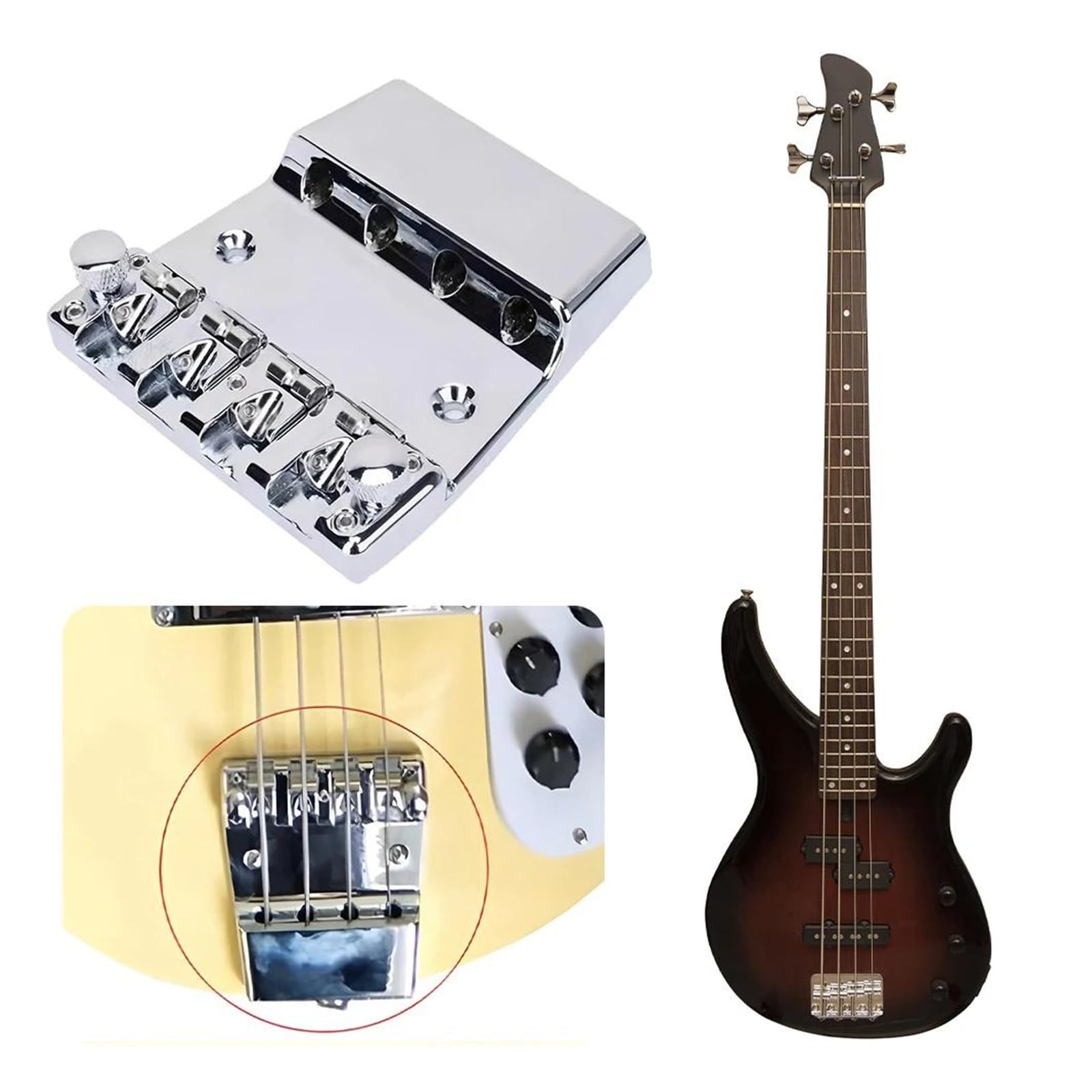 puente de guitarra electrica Piezas estándar del cordal del puente de un bajo eléctrico de 4 cuerdas