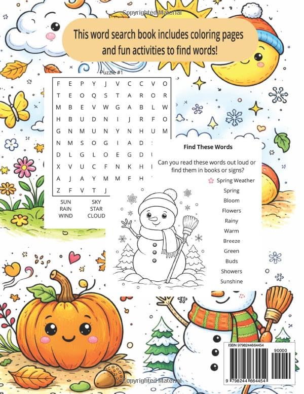 Weather and Seasons Word Search and Activities for kids aged 5 to 9: Includes coloring pages and Find these Words pages (Kids Word Search & Coloring Book Set (Ages 5–9)) image 3