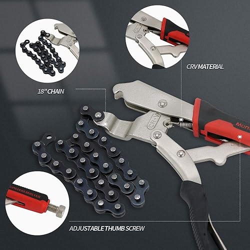 Miniatura 3 de Monster & Master Abrazadera de cadena de bloqueo de 10 pulgadas con cadena de 18 pulgadas, llave de tornillo de cadena, acero CRV, juego de 2 piezas