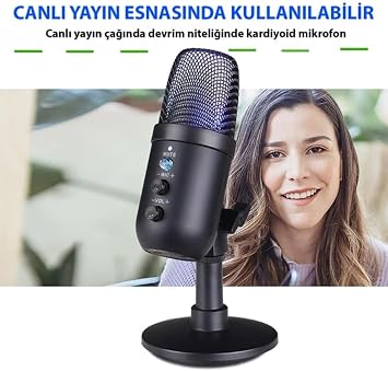 Kenly Profesyonel Kardioid RGB Oyuncu Podcast Mikrofonu Kablolu Stüdyo Kayıt Mikrofonu, Yayın & Oyun Uyumlu