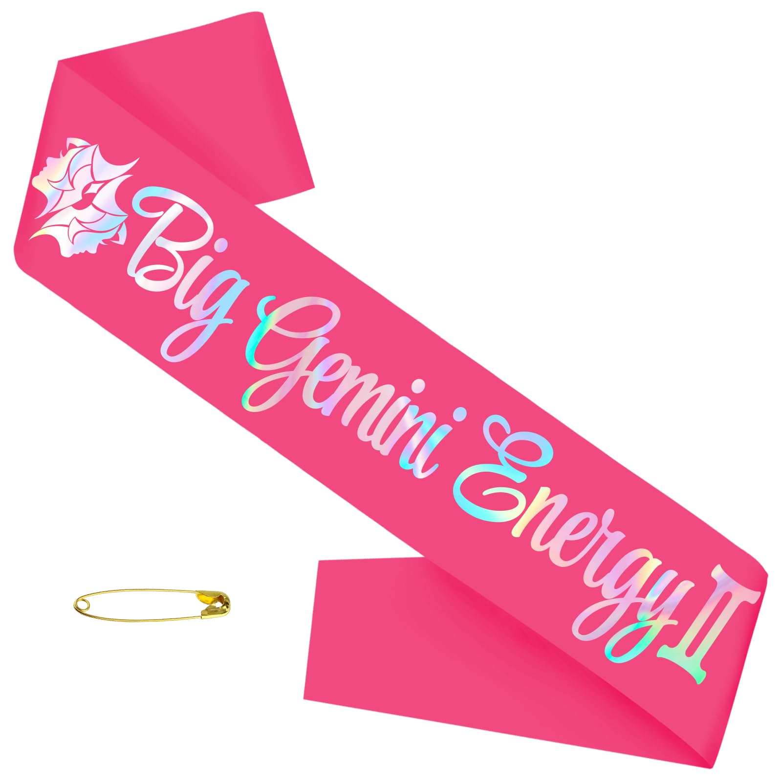 JXYCBZYing Big Gemini Energy Sash with Iridescent Foil, Hot Pink Zodiac Gemini Birthday Sash, May June Bday Sashes, Horoscope, Astrology Birthday