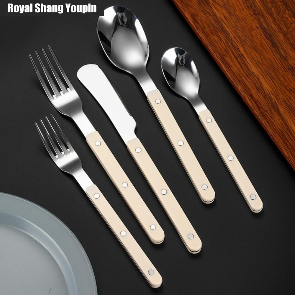 Salice Squisito Clip Per Unghie Maniglia Da Cucina Posate in Acciaio Inossidabile Stoviglie Posate Set Di Posate Coltello Da Bistecca Forchetta Cucchiaio Cucchiaino (Bianco,20 pezzi)
