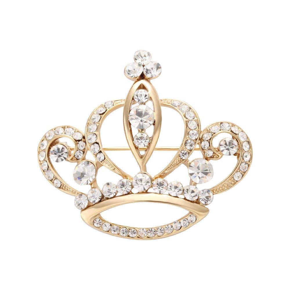 NOUMANDA Women Shiny Rhinestone Crown Brooch Pin