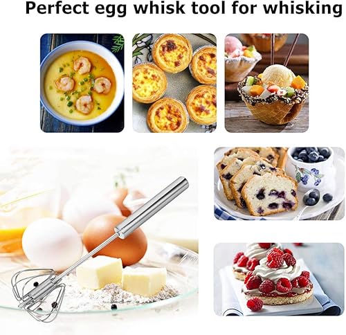 Miniatura 3 de Batidores de acero inoxidable, 2 piezas de 10 pulgadas/12 pulgadas, batidor de huevo de mano, no eléctrico, fácil batidor solo con presionar y batir