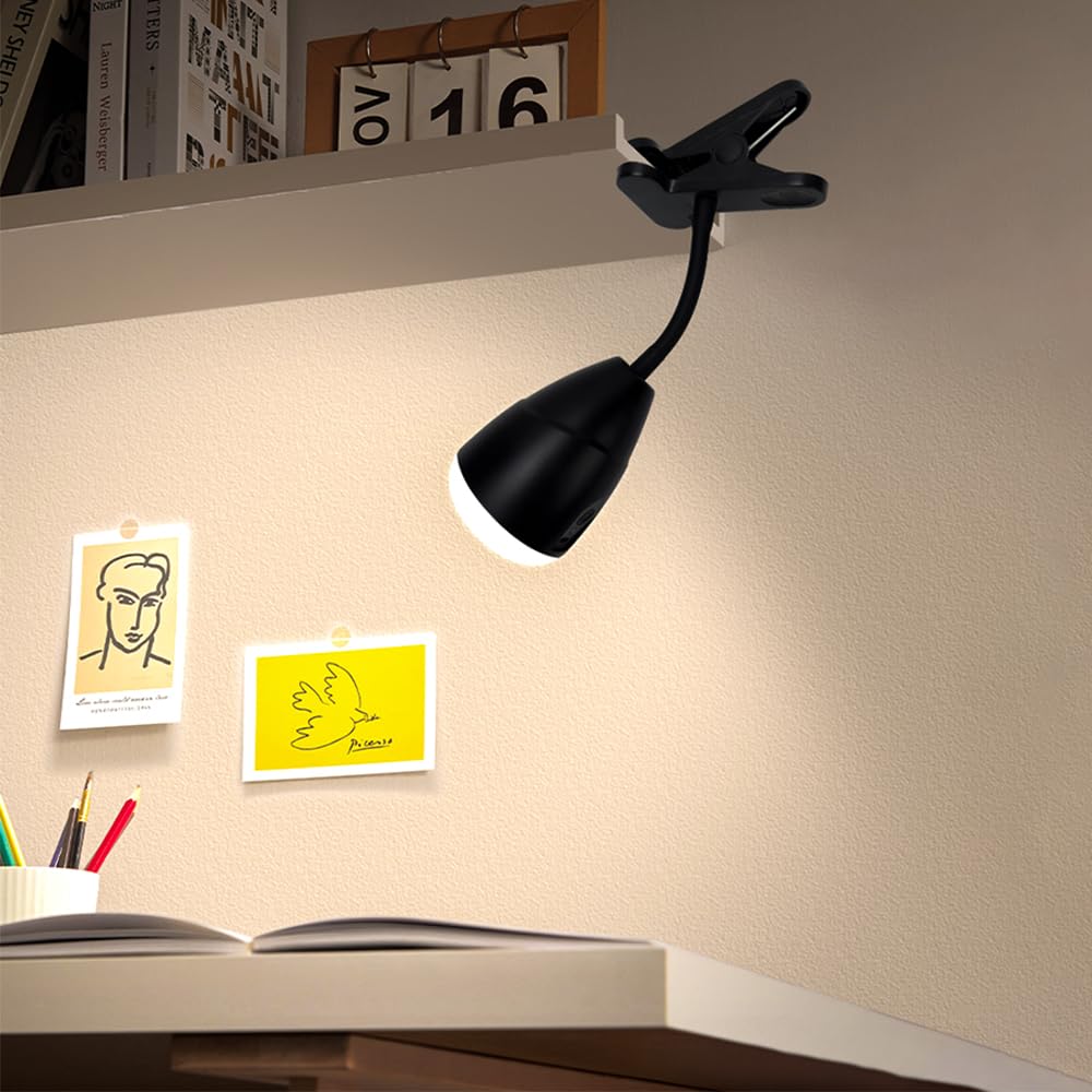 Milpoel Lampe de Lecture à Pince Rechargeable, 3 Couleurs et 10 Niveaux de Luminosité Réglables, Lampe de Bureau LED avec Pince pour Étudier/Travailler/Lire/Jouer (3 Températures de Couleur, A)