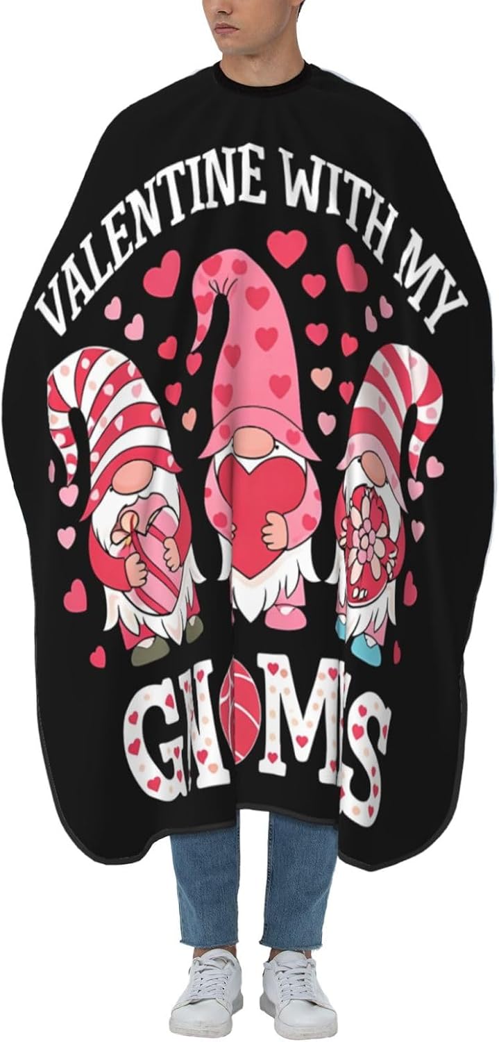 Valentine with My Gnomes Adult Hair Cutting Cape 55x66in Adjustable Snap Closure Salon Hairs Hat Shaving Bib