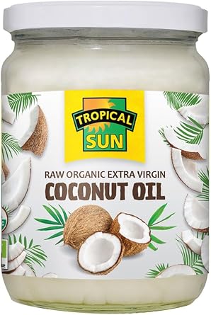 Tropical Sun Organic Extra Virgin Coconut Oil 480ml | Raw, Cold Pressed, Unrefined | Natural Coconut Oil for Cooking, Hair and Skin | Vegan and Gluten-Free | Glass Jar for Freshness