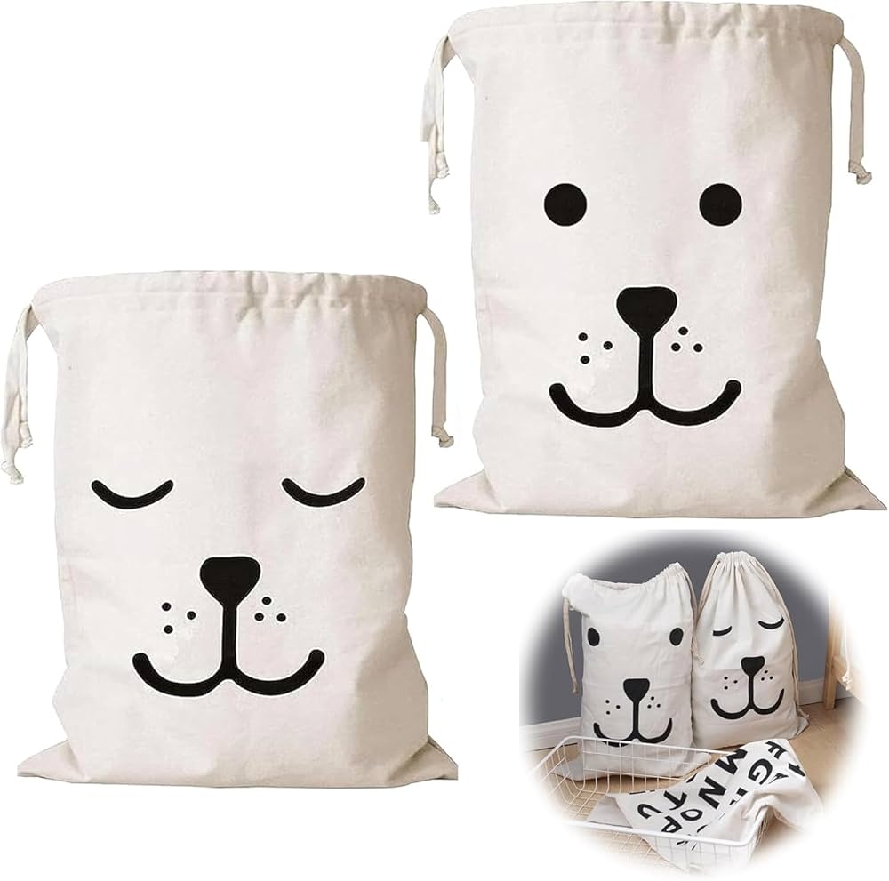 2 Wäschesäcke 50x60cm - Baumwollleinen Mit Kordelzug