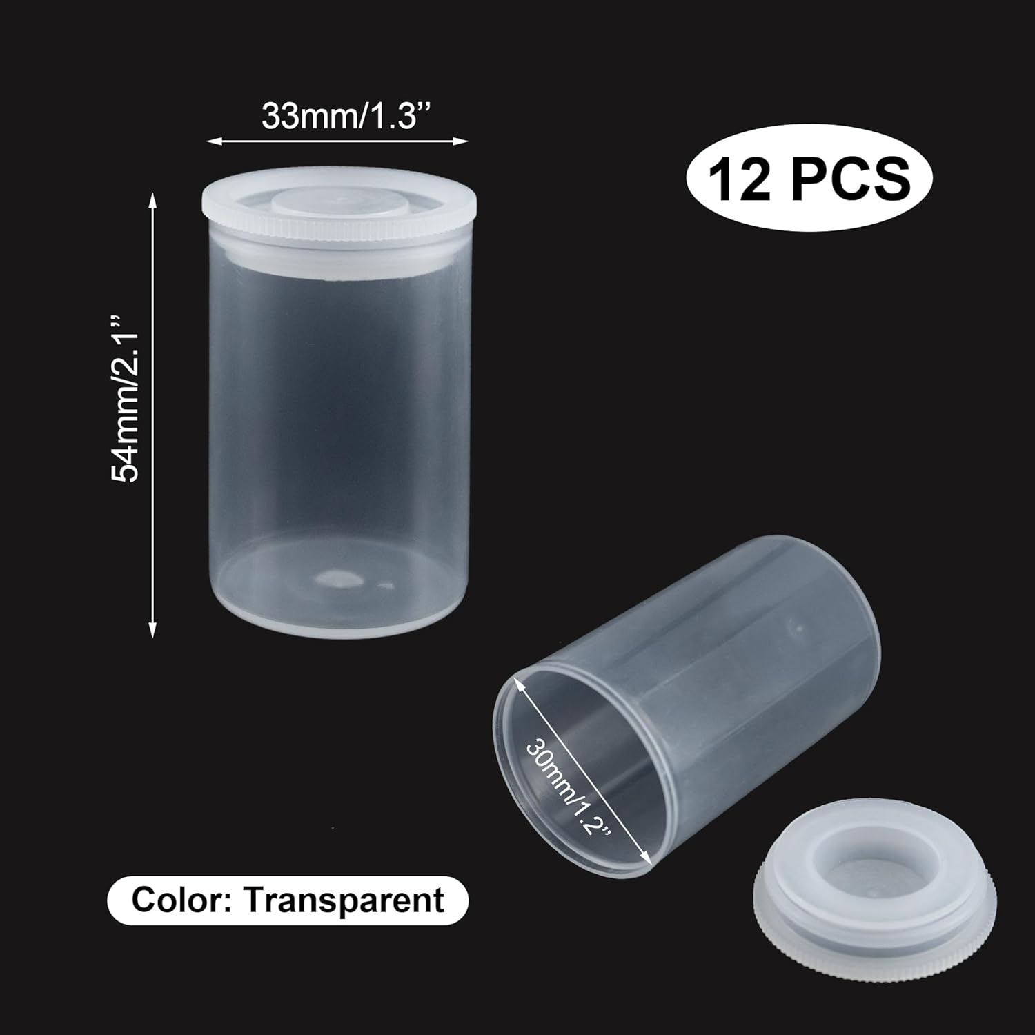 Quacc 12 PCS Clear Film Canisters with Lids, Film Canister Rocket Tube for Science Art Project, Empty Small Film Cans Sewing Storage Case Containers for Supplement Bead Fish Hook