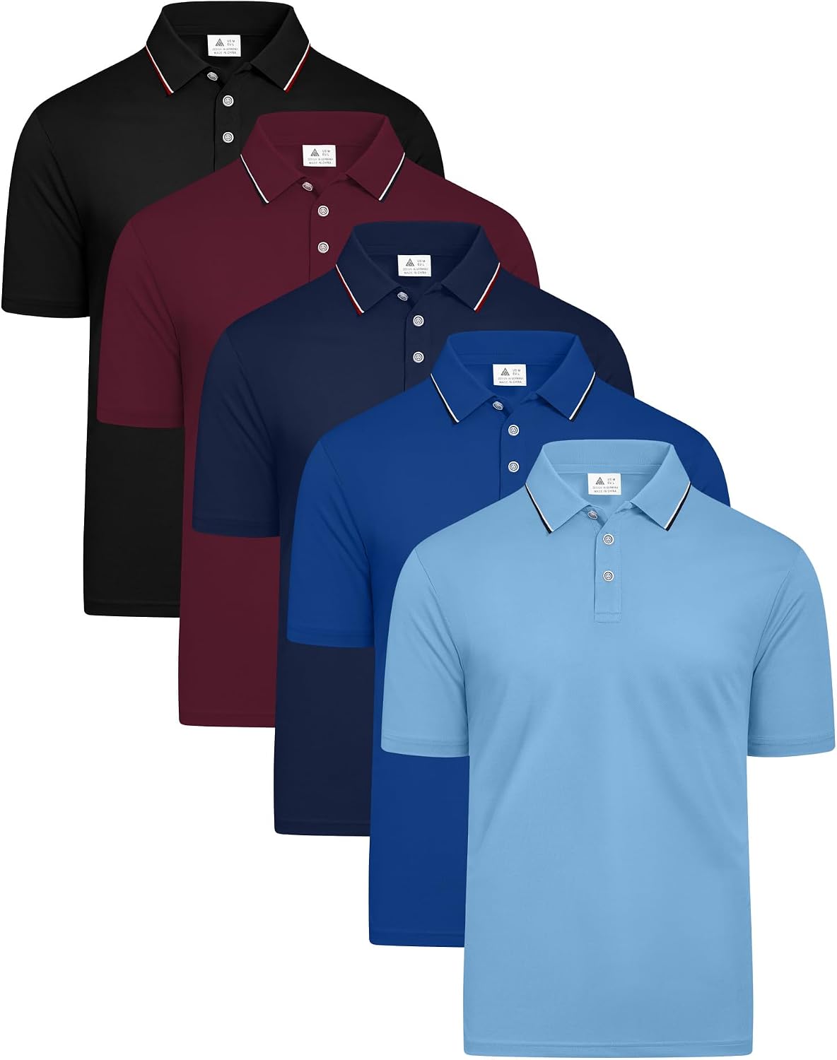 Little Beauty 5 Pack Mens Polo Shirts Short Sleeve Performance Athletic Golf T-Shirts Lightweight Stretch Shirts for Men