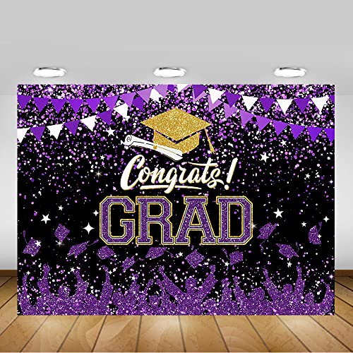 Mocsicka Graduation Party Decorations 2026 Congrats Grad Backdrops for Photography Bachelor Cap Congratulations Grad Photo Backdrop Graduation Prom Party Supplie (Purple, 8x6ft(96x72 inch)) by Mocsicka - Used condition - Image 5