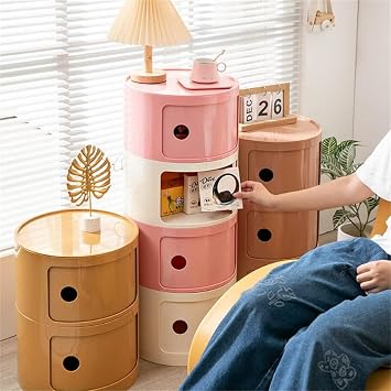 Side Table, Best, Table, Componential, Multi-Tiered Storage Basket, Multi-Functional Side Cabinet, Stylish, Cute, Plastic Storage, Storage Case, Round Storage Cabinet, Multi-functional, Storage Box, 2/3 Tiers, Storage Box, Cylindrical Rack, Bedside Table Green, 3 Levels