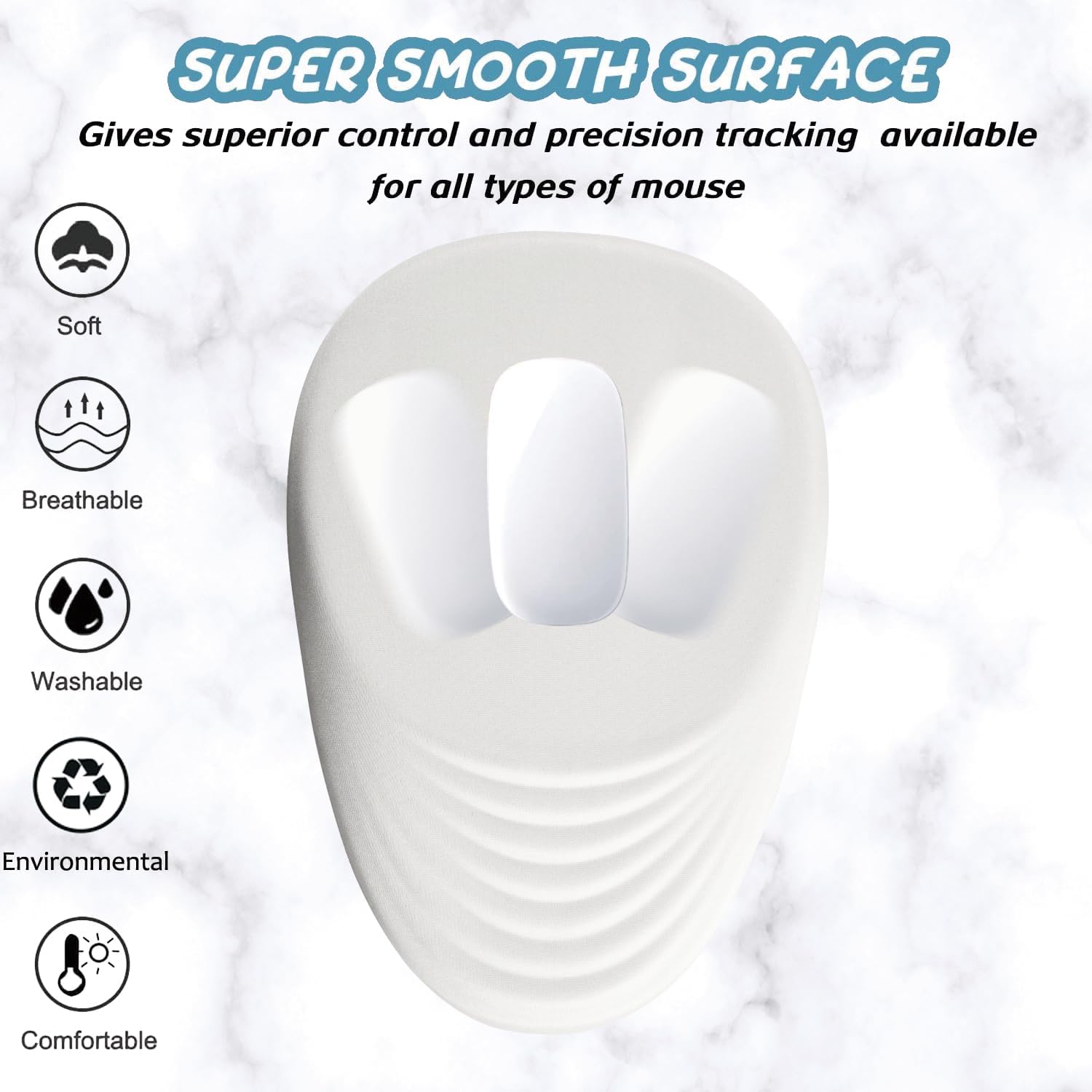 Ergonomic Mouse Pad Wrist Support, White Mouse Pad with Wrist Rest, Entire Memory Foam & Non-Slip PU Base MousePads with Massage Design for Pain Relief, Desk, Office, 12" x 8" x 1.2" Inch - Image 4