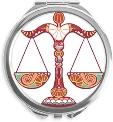 Libra Constellation Zodiac Symbol Hand Compact Mirror Round Portable Pocket Glass