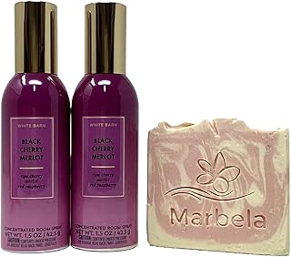 Bath and Body Works White Barn 2 Pack Black Cherry Merlot Concentrated Room Spray with a Marbela Sample Soap