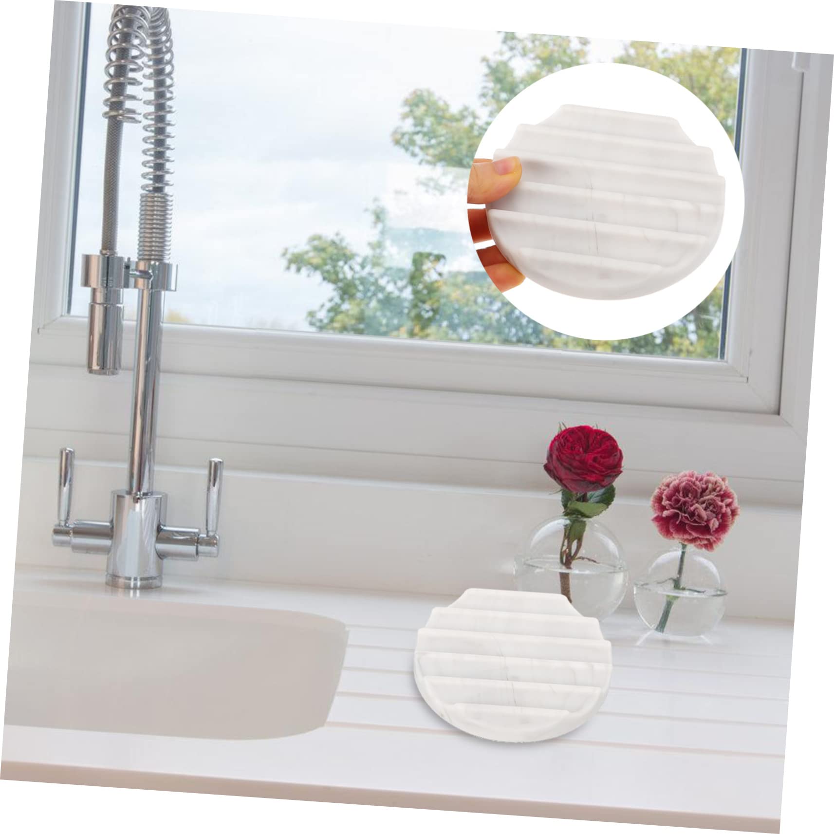 Ciieeo Porta Sapone Rotondo Autosvuotante Con Motivo A Trama Di Marmo 5 Pezzi Per Bagno E Cucina