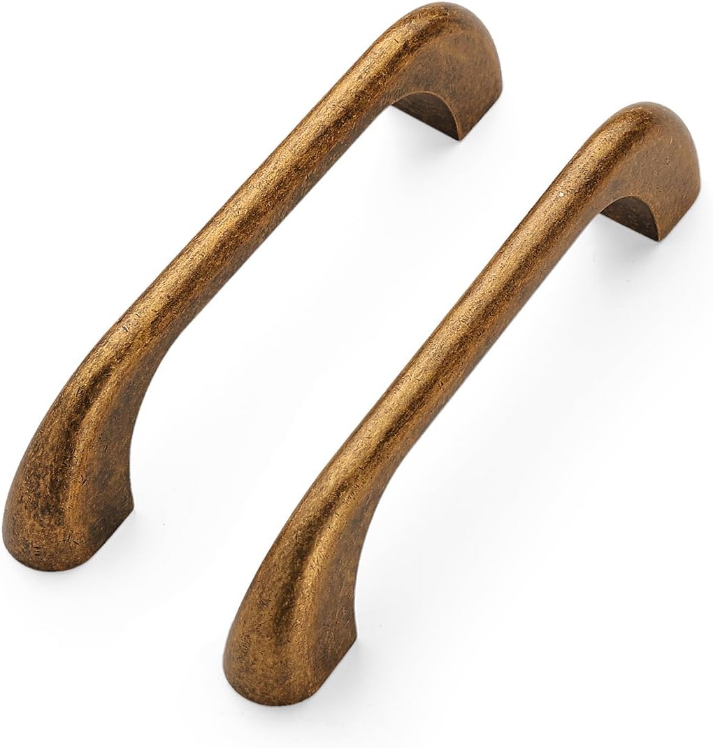 HARPOON 10 Pack Modern Drawer Handle Wardrobe, Kitchen Bar Cabinet Pulls Hardware, 3-3/4 inch Hole Center, Antique Brass
