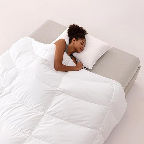 Three Geese Edredón de plumas tamaño King, funda de algodón orgánico suave para todas las estaciones, ropa de cama de hotel blanca de primera