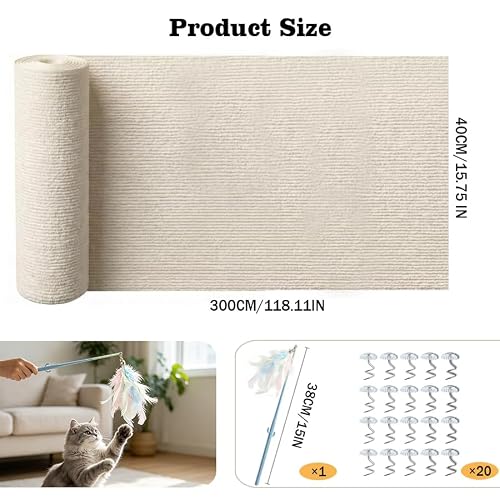 newgulzar Tapis griffoir Autocollant pour Chat, Planche à gratter Murale, Protection Anti-Rayures pour canapé, Meubles, Griffes de Chat, Blanc Riz, 40 x 300 cm (Blanc Riz) – vue 2