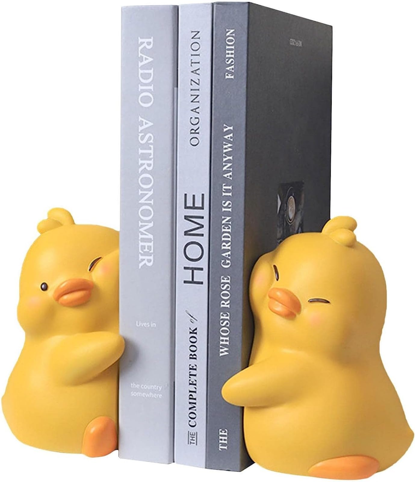 Baot8ylu Yellow Cute Bookends, Cartoon Duck Bookends, Cute Ducks Hugging Resin Bookends Bookstops Bookshelf Stopper For Students Textbooks (Yellow)