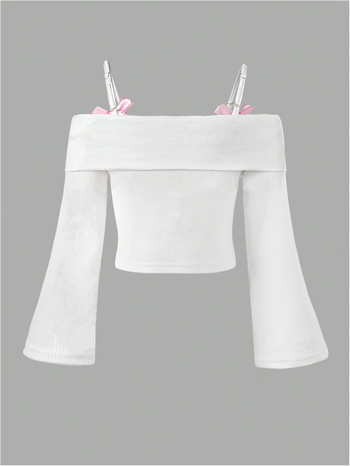 Verdusa Girl's Tops Off The Shoulder Long Sleeve T Shirt Ribbed Knit Cute Clothes for Girls 10-12 - Image 5