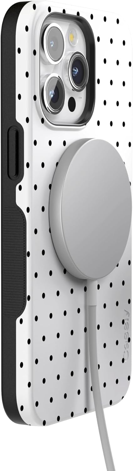 Casely iPhone 15 Pro Case | On the Dot | White Polka Dot | Bold Protective Design | Compatible with MagSafe