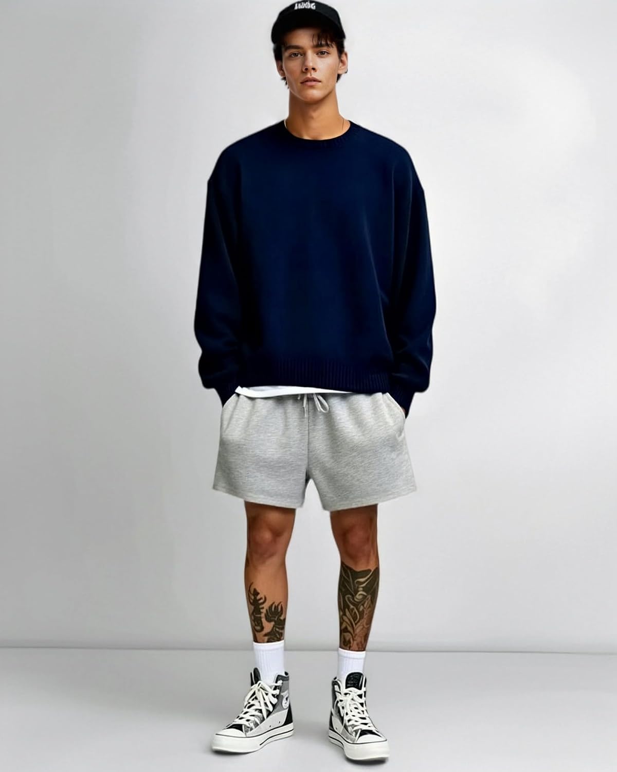 Men’s Baggy Sweat Shorts Above the Knee, Casual Gym Y2K Loose Fit Shorts with Drawstring Waist