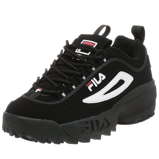 Fila Men's Strada Disruptor fashion sneakers, Black/White/Vin Red, 10 US