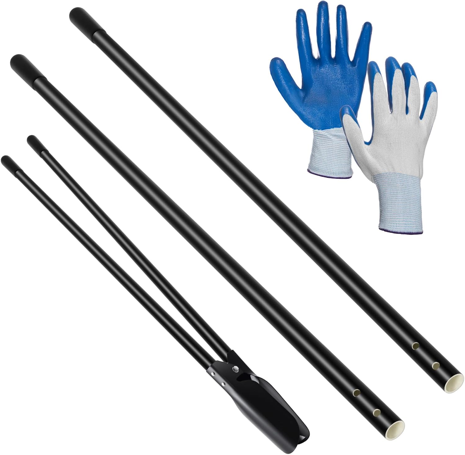 Lasnten 2 Pcs Fiberglass Post Hole Digger Handles 48" Fiberglass Replacement Handle with Rubber Gloves for 58" Heavy Duty Hole Digging Tool, 1.2" in Diameter
