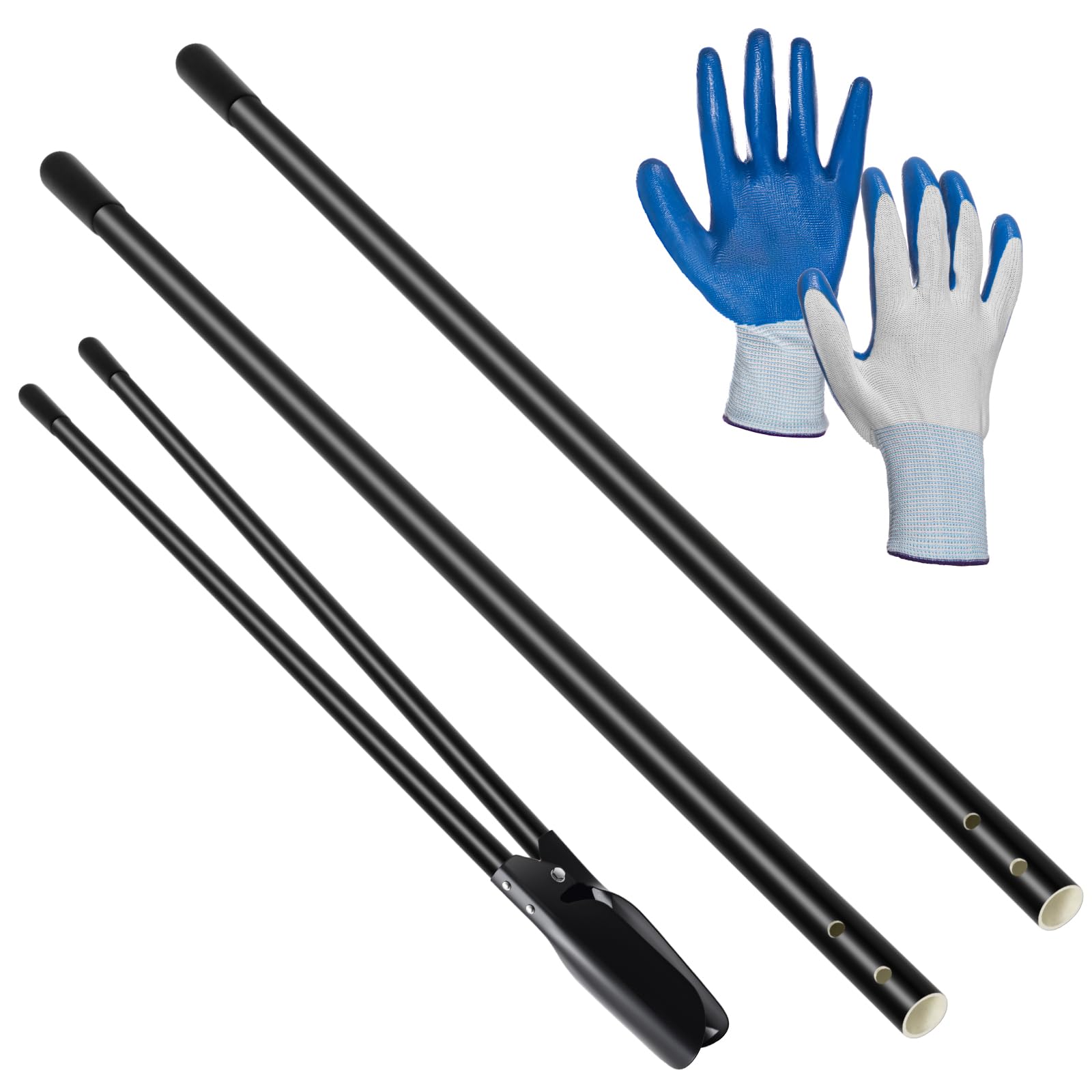 Lasnten 2 Pcs Fiberglass Post Hole Digger Handles 48" Fiberglass Replacement Handle with Rubber Gloves for 58" Heavy Duty Hole Digging Tool, 1.2" in Diameter (Black)